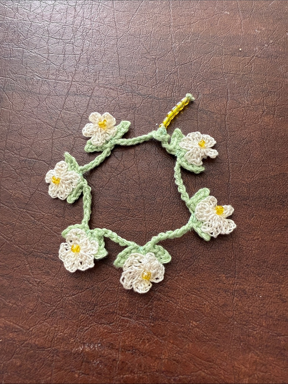 Brand New Hand Crochet White Gardenias/Beads Bracelet; 7.5” Length